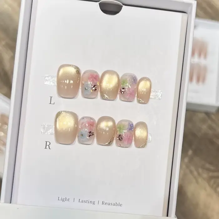 10 pièces de faux ongles faits à la main, collection œil de chat toutes tailles – ongles courts de s