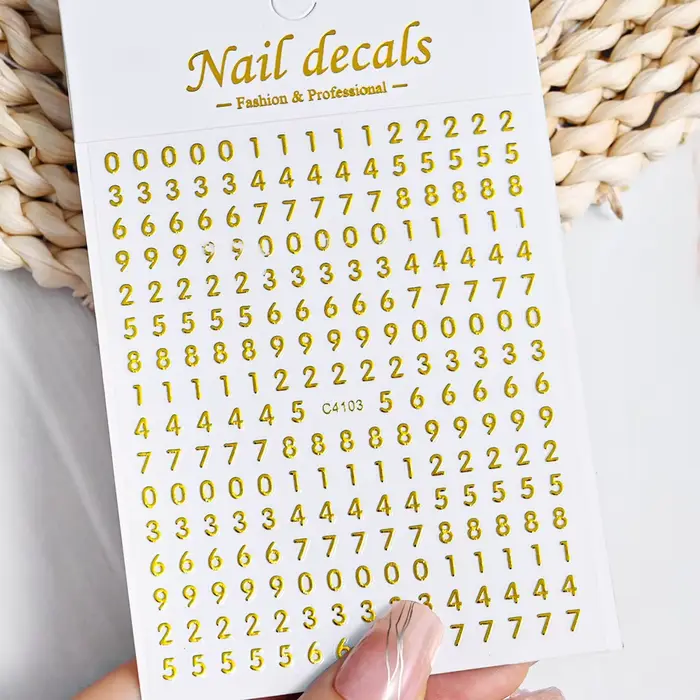 Autocollant pour ongles 3d avec chiffres noirs et lettres anglaises