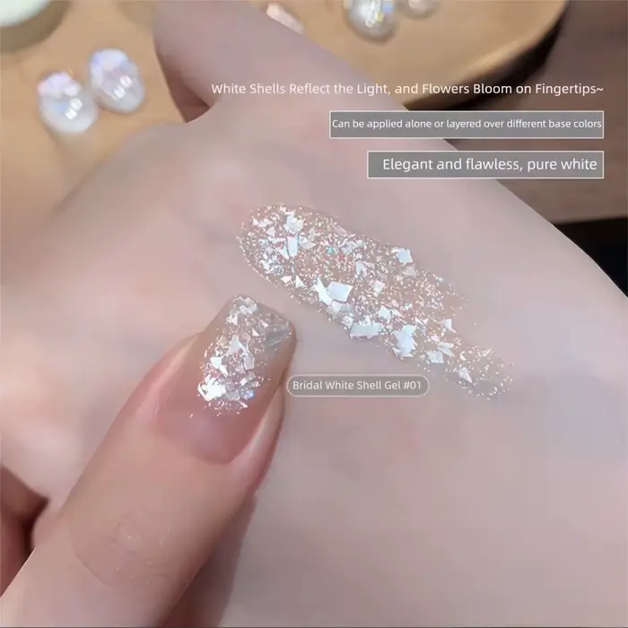 MIANEL 10ML 1-6PCS Vernis à ongles blanc laiteux à haute densité avec paillettes blanches et strass