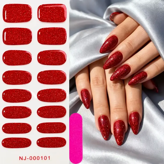 Autocollants pour ongles en Gel à paillettes rouges de noël