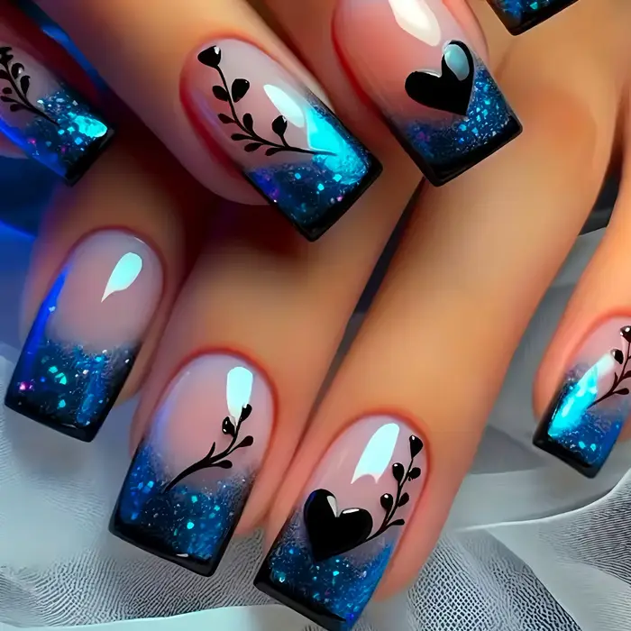 24 pièces/ensemble court moyen long faux ongles dégradé violet jaune bleu coucher de soleil y2k carr