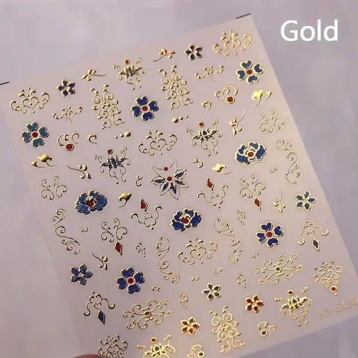 Autocollant Vintage japonais Boho en dentelle florale 5D pour Nail Art