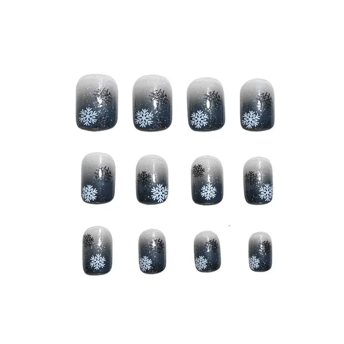 Améliorez votre coiffure des ongles 24 pièces de flocons de neige courts carrés brillants à paillettes rose gris pour les vêtements d'automne et d'hiver n