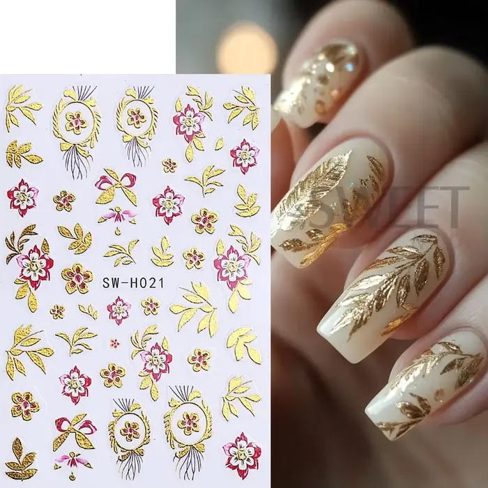 Autocollants pour ongles en forme de fleur, ligne dorée métallique, pétales de bordure bronzants 3D,