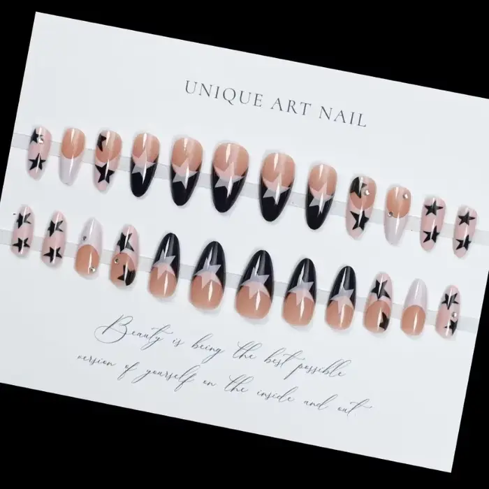 24 pièces strass ongles aiguilles pour filles longue presse