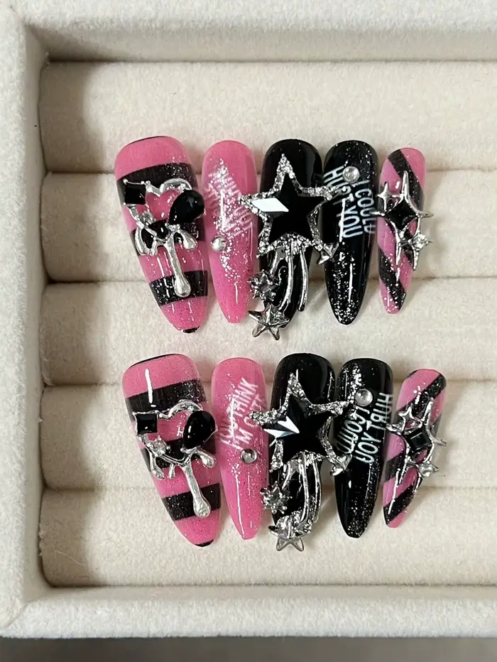 10 pièces de longues ongles à pointe d'amande en forme de goutte d'eau, faits à la main, pour fille 