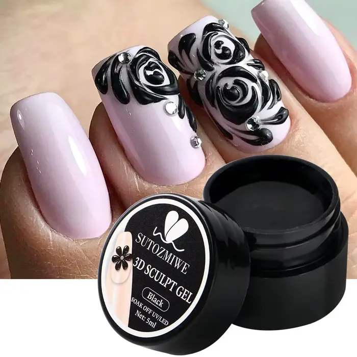 Gel Sculptant 3D Noir 5ml pour Extension Rapide des Ongles