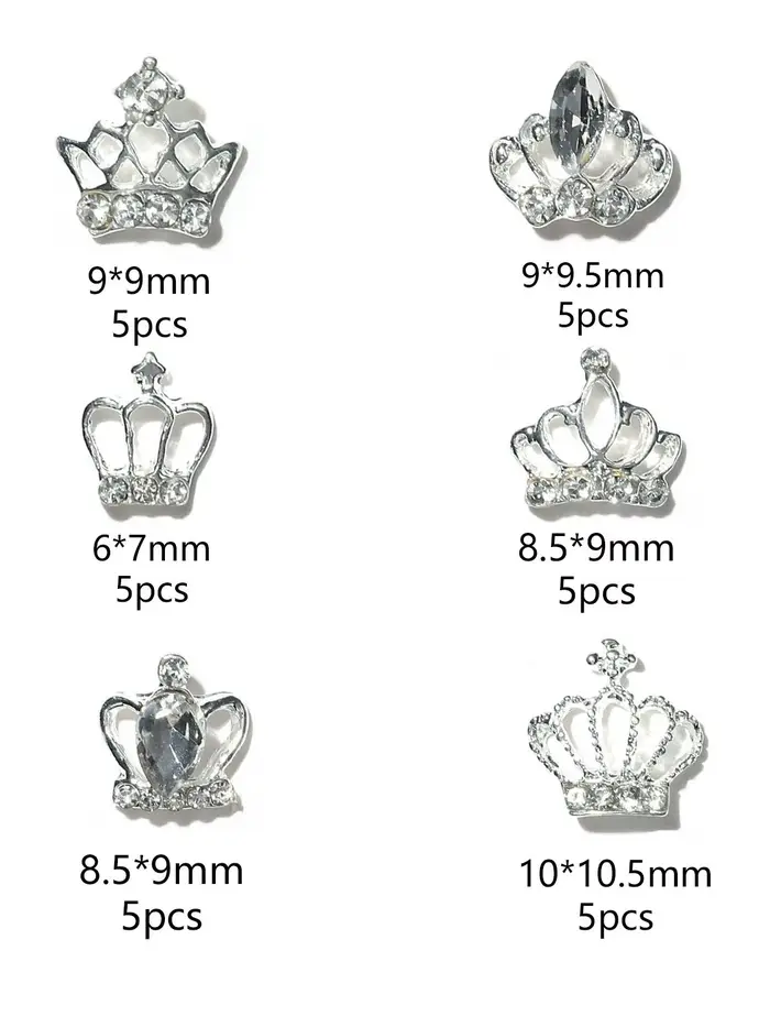 30 pièces de breloques de couronne exquises pour ongles, pierres précieuses de luxe en forme de cour