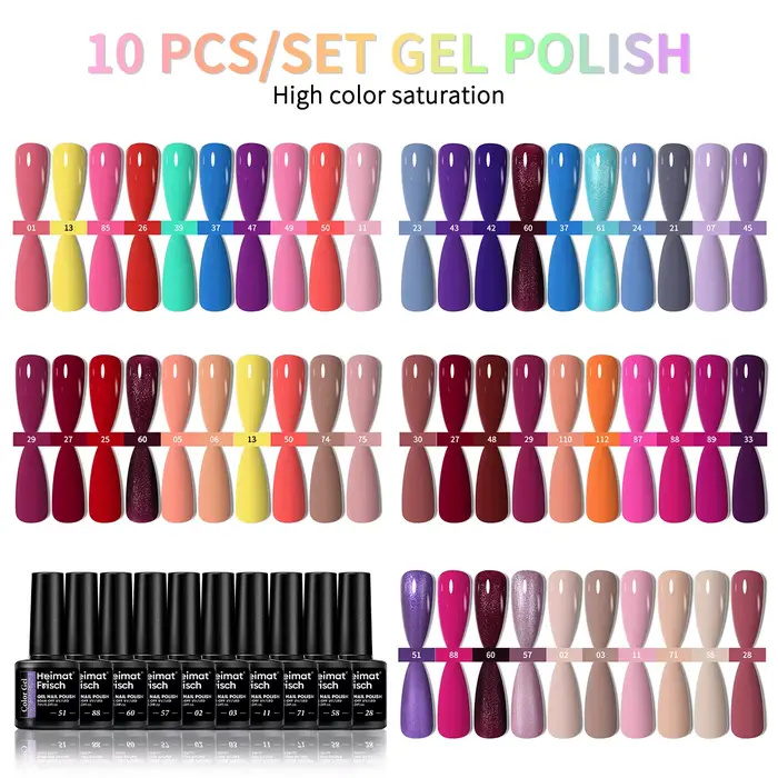 10 pièces de vernis à ongles gel de couleur unie pour une longue brillance