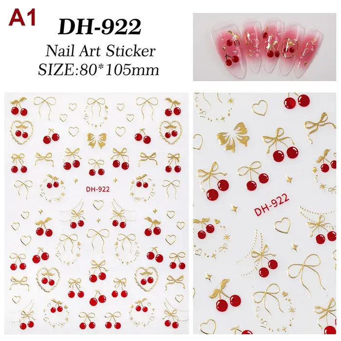 Autocollant d'art d'ongle de cerise rouge de gelée douce gaufrage fille femmes