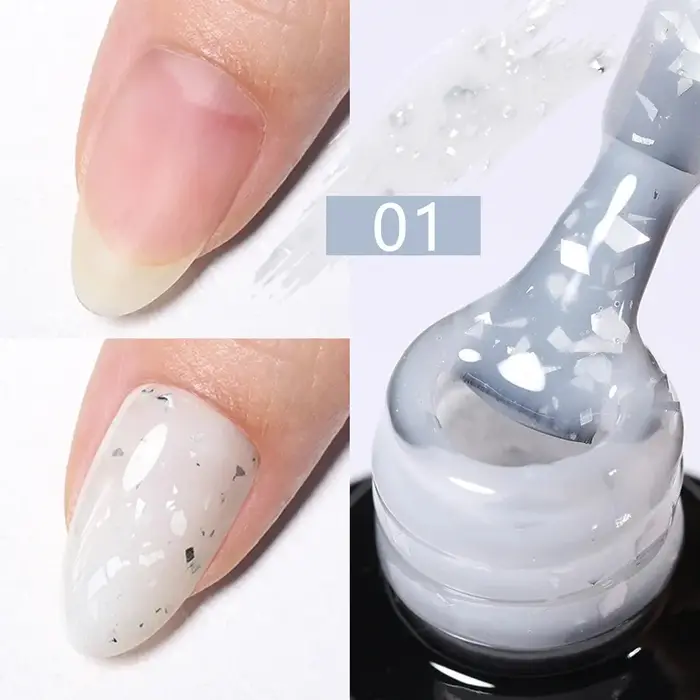 Gel de base en caoutchouc pailleté effet feuille d'or