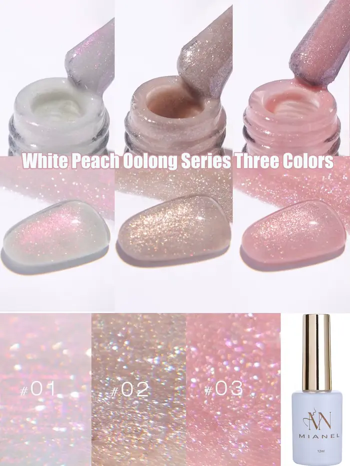 MIANEL 12ML Série Rose Bleu Blanc Vert avec Vernis à Ongles Gel Scintillant Explosif, Vernis Gel Dia