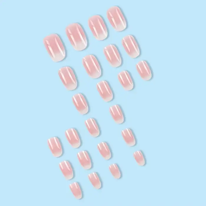 24 pièces de faux ongles courts français minimalistes avec 1 gel adhésif et 1 lime