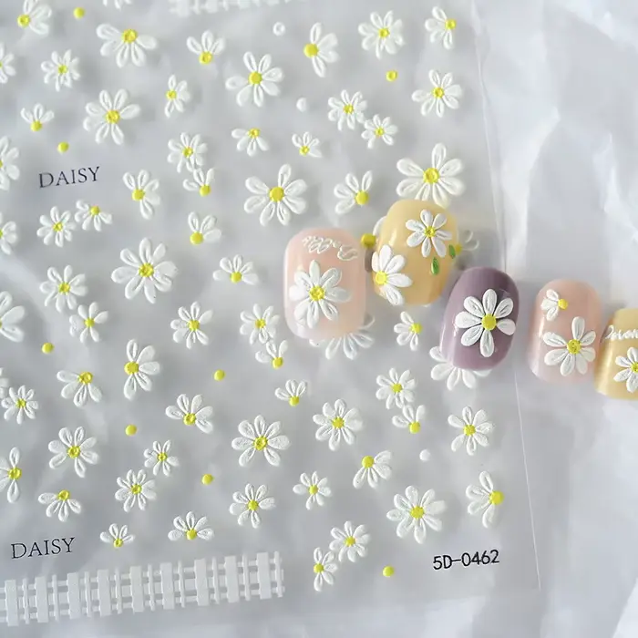 Autocollant 5D fleur de marguerite blanche pour Nail Art