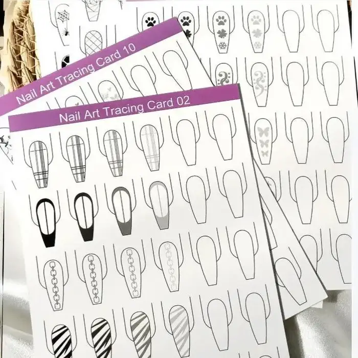 Papier de modèle pour la pratique du nail art, 10 pièces, lignes claires, livre d'apprentissage de la peinture pour les techniciennes en nail art débutantes, utilisation en salon de formation