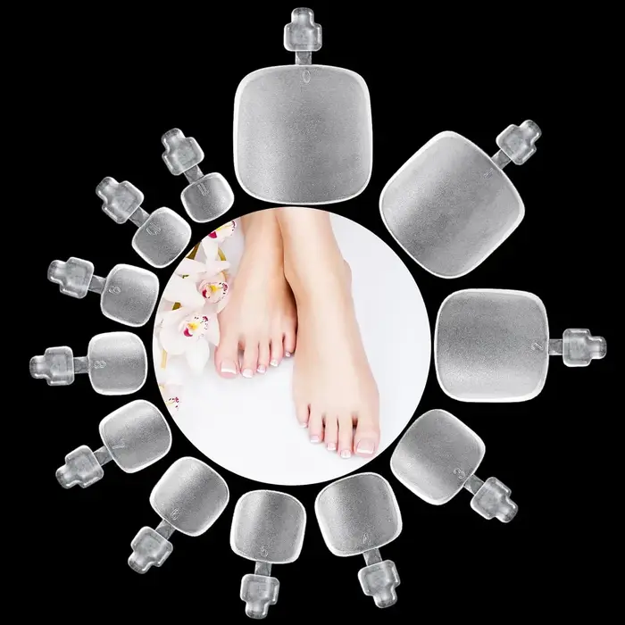30/150/300/630/1500PCS Faux ongles d'orteils carrés courts, couvrance totale, en gel souple X, transparents