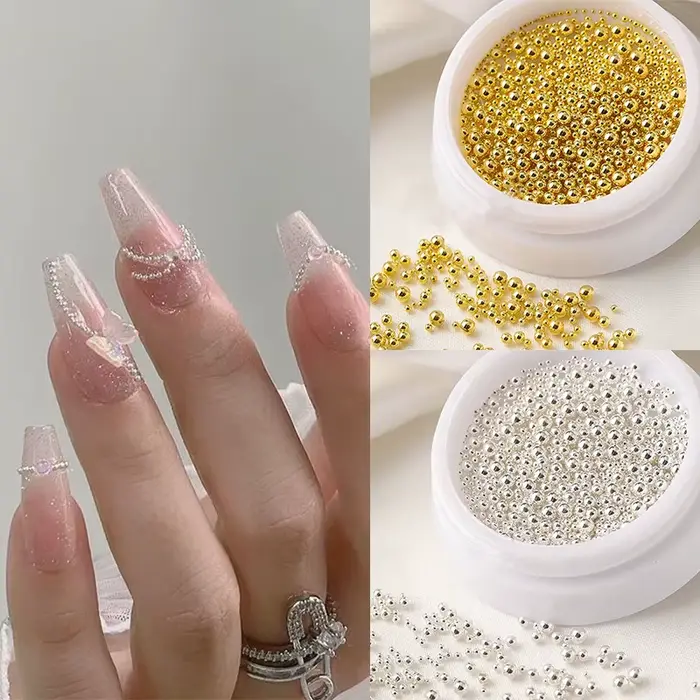 0.4mm-1.5mm 3D acier minuscule Nail Art décoration or argent boule d'acier Nail Art Caviar perles on