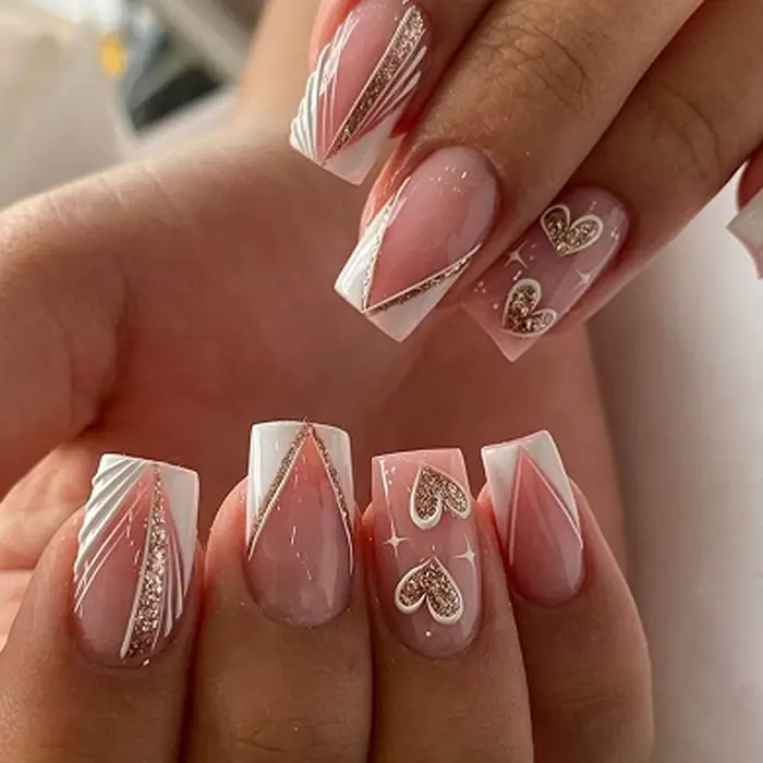 24 pièces tête carrée courte presse sur faux ongles français Simple faux ongles Art avec feuilles bl