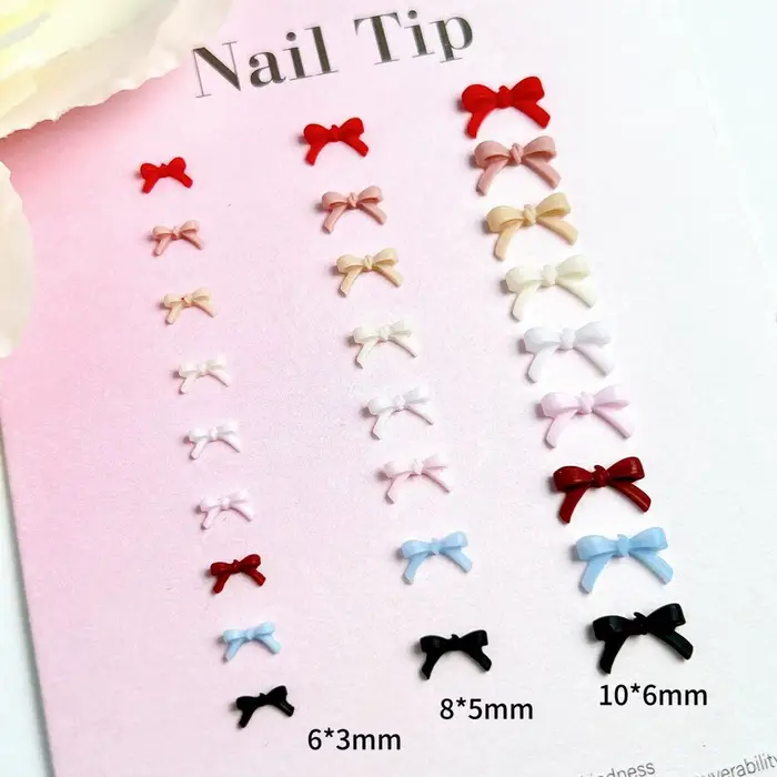 100 pièces couleur unie nœuds papillon résine Nail Art décorations 3D Mini mignon ligne arcs ongles 