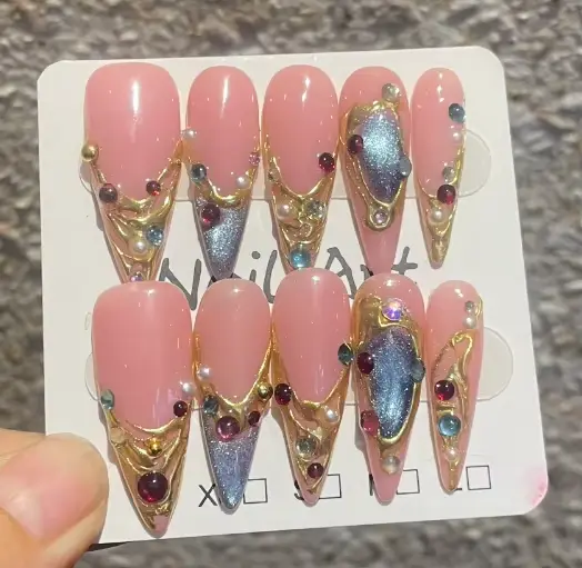 10 faux ongles longs à imprimé léopard pour Spice Girl, couverture complète, motifs fleurs et papill