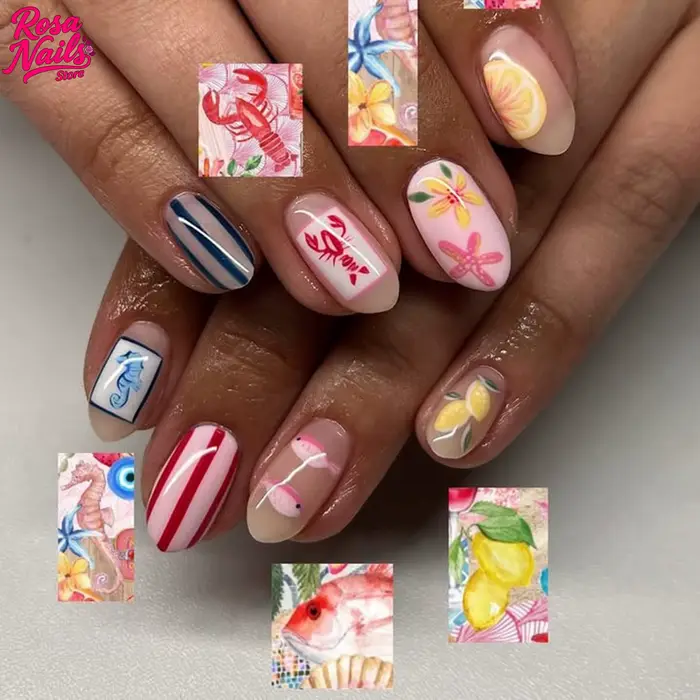 Presse courte sur les ongles jaune citron peint à la main été Nail Art mignon