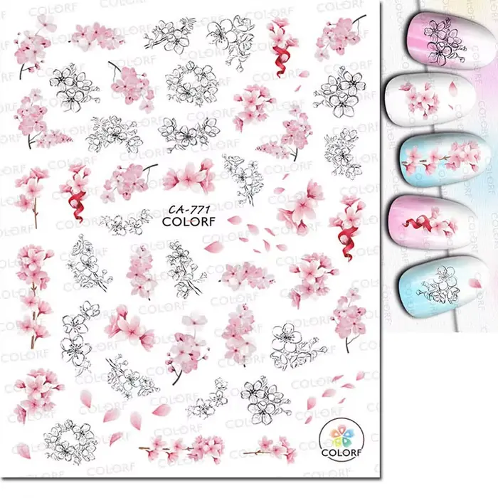 Autocollants adhésifs 3d pour Nail Art, fleurs violettes, feuilles, Fruits, papillons, décalcomanies