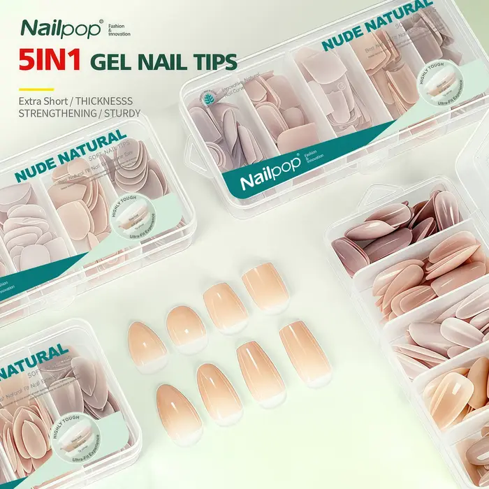 Nailpop Ultra Fit presse sur ongles Extra court/moyen naturel avec couleur de Base forte adhérence nu pré-forme doux Gel