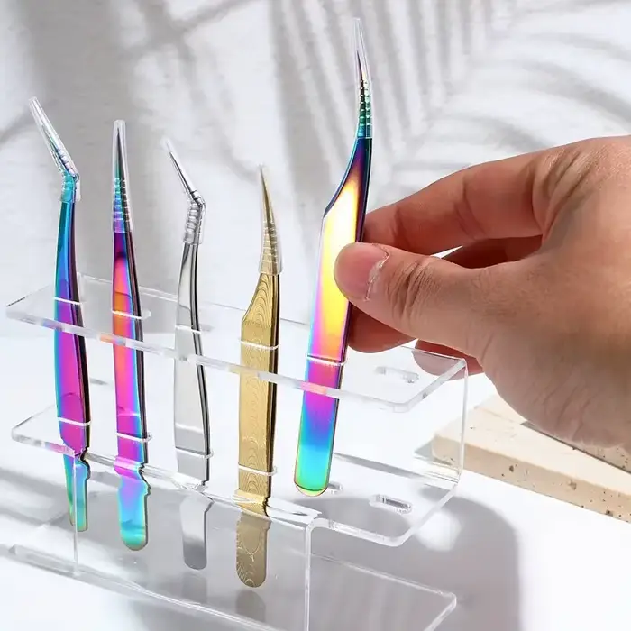 Support de rangement pour pincettes en acrylique à 6 trous, présentoir professionnel pour extensions