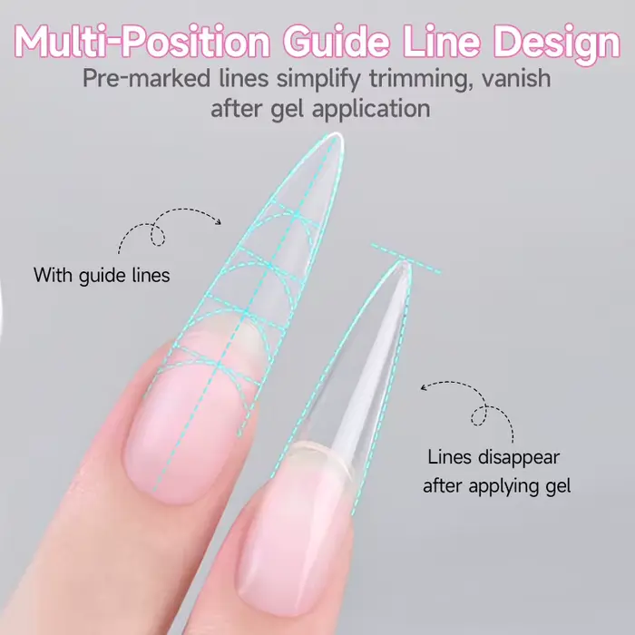 UR SUGAR 240PCS 10 Tailles Faux Ongles Préformés Slim avec Ligne Française Transparents Mat Longs Couverture Complète Pointes d'Ongles Extension Rapide