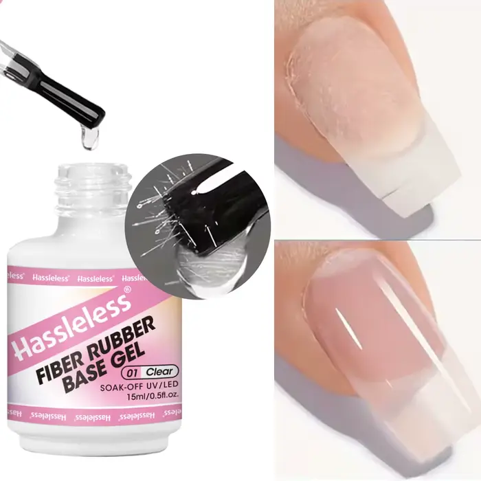 Gel de base en caoutchouc à fibres Hassleless 15 ml pour réparer les ongles cassés