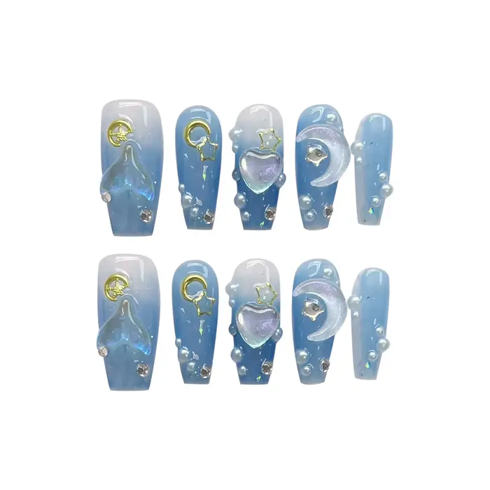 Faux ongles bleus dégradés pour fille et femme