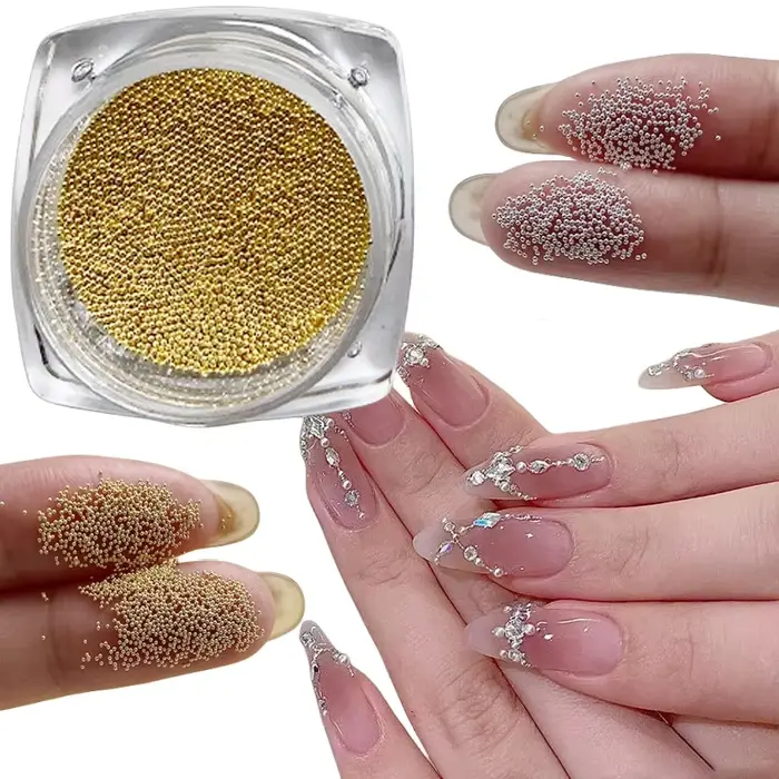 0.4mm-1.5mm 3D acier minuscule Nail Art décoration or argent boule d'acier Nail Art Caviar perles on