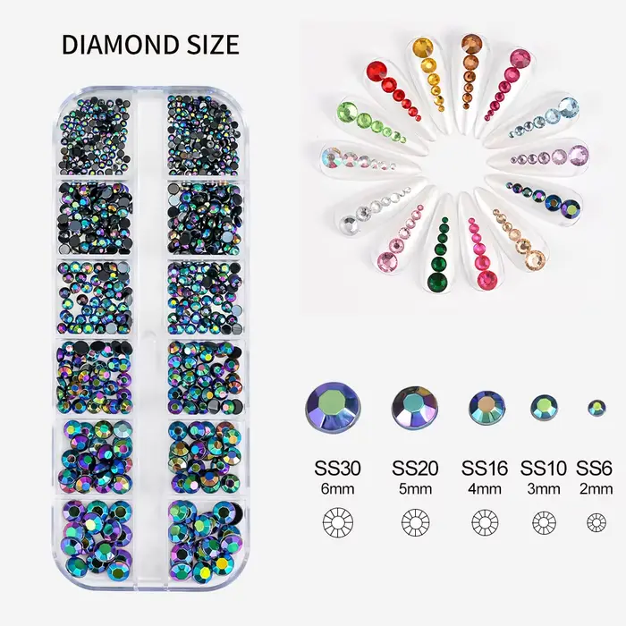 12 Grilles SS6-SS30 Mixte Nail Strass Brcorporelle Clair/Or/Rose/Bleu Diamant À Dos pio Nail Gemmes 