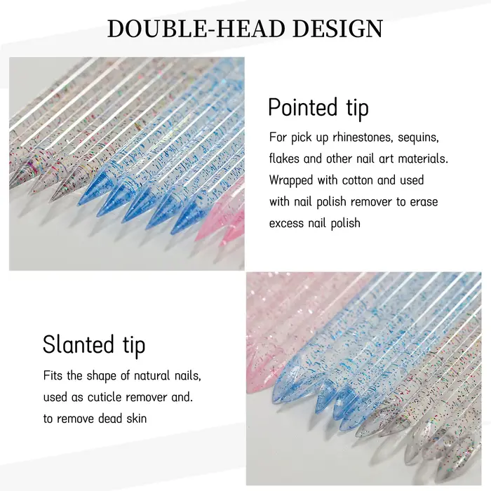 Bâton de paillettes en cristal réutilisable, Double extrémité, outil de retrait de cuticules, stylo 
