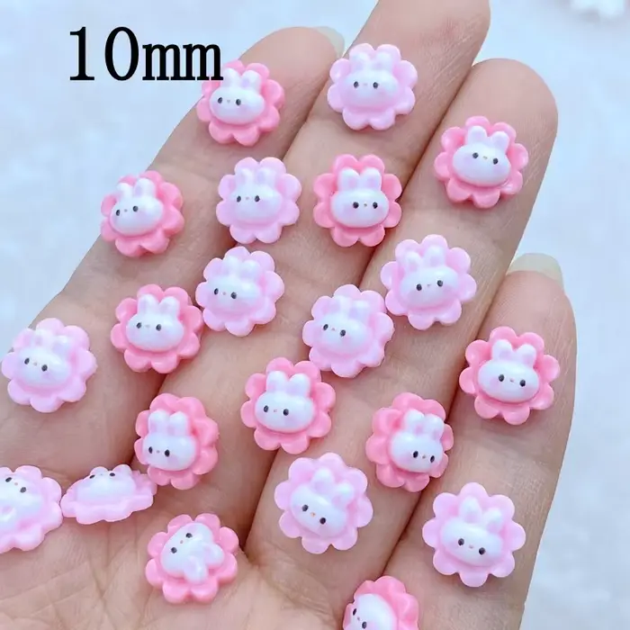 50 pièces/ensemble dessin animé fleur lapin Ontwerpen Nail Art décoration Hars 3d Bedels Nagel Accessoires manucure pour Vrouwen Meisjes