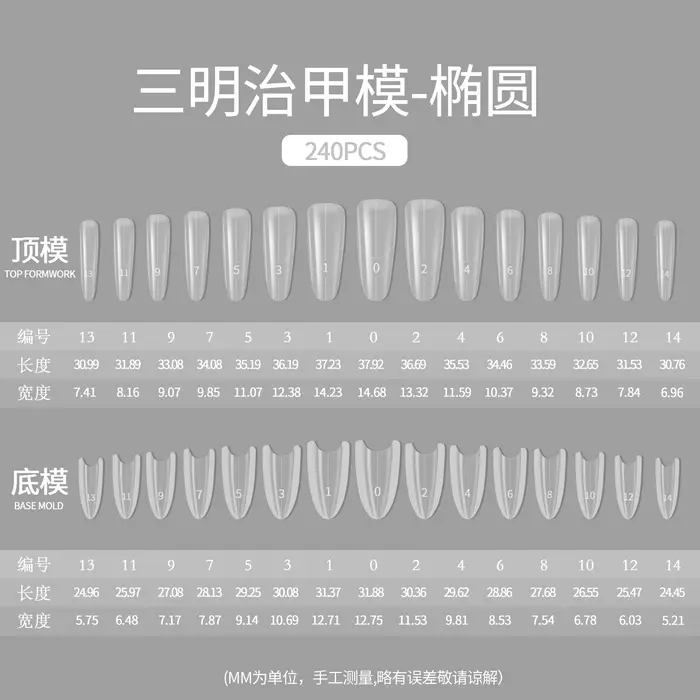 240 pièces de moules transparents en gel pour extensions d'ongles, formes sandwich, échelles fines e