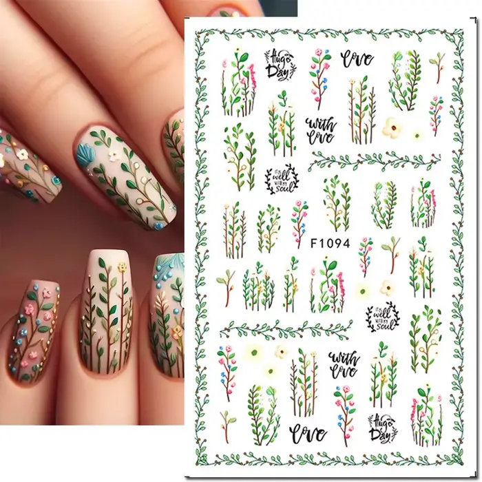 Autocollants 3d pour Nail Art, roses jaunes de printemps, fleurs, papillons, feuilles bleues en cris