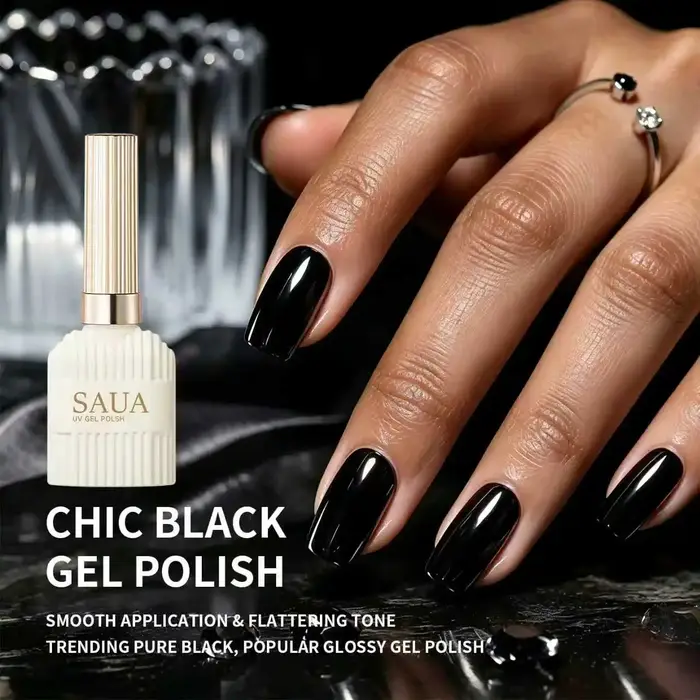 Gel à ongles noir pur spécialement formulé, 15 ml – Vernis gel UV semi-permanent à retirer par trempage – Longue tenue, haute brillance