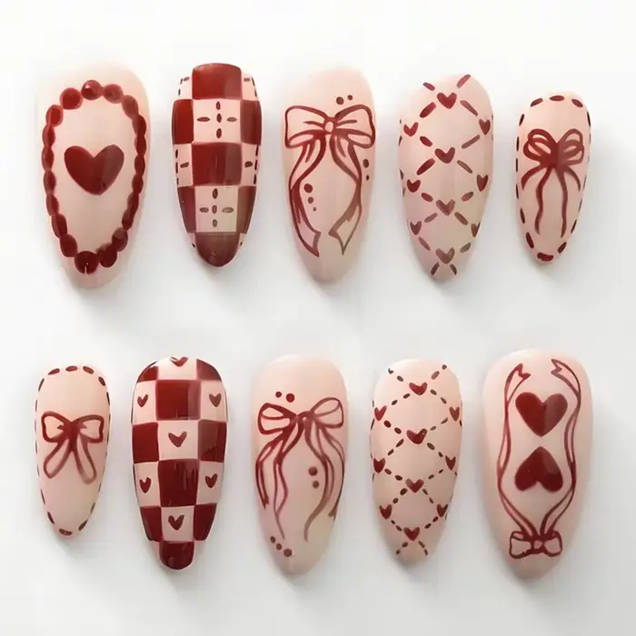 30 faux ongles créatifs motif notes de musique, style français rose, effet œil de chat, dentelle, nœ