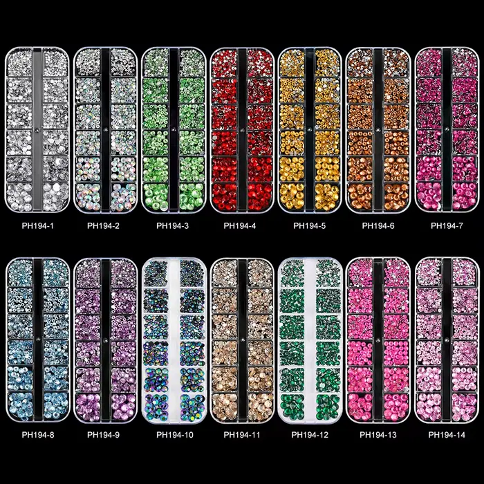 12Gird 3D verre AB cristal Nail Art strass Kit Flatback rond perle charme pierres précieuses bijoux