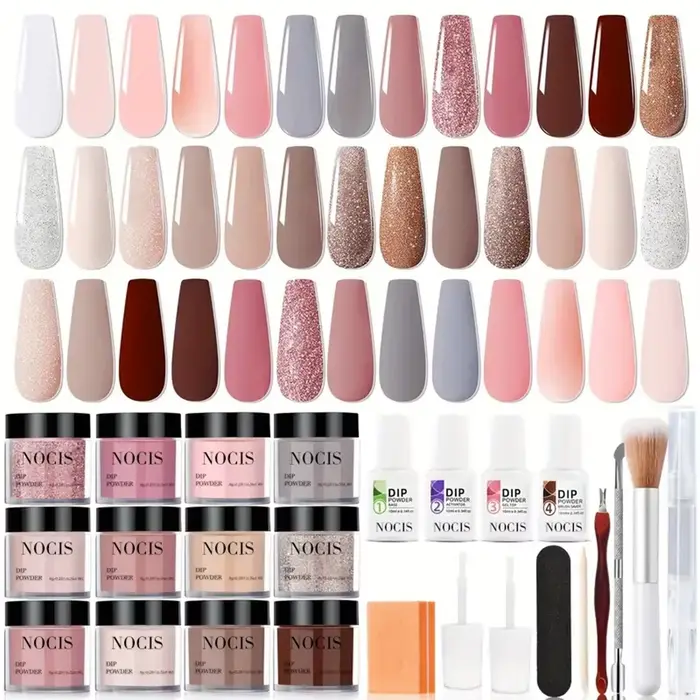 Kit de poudre à ongles 20 couleurs avec liquide, pas besoin de lampe UV LED, facile à appliquer, lon