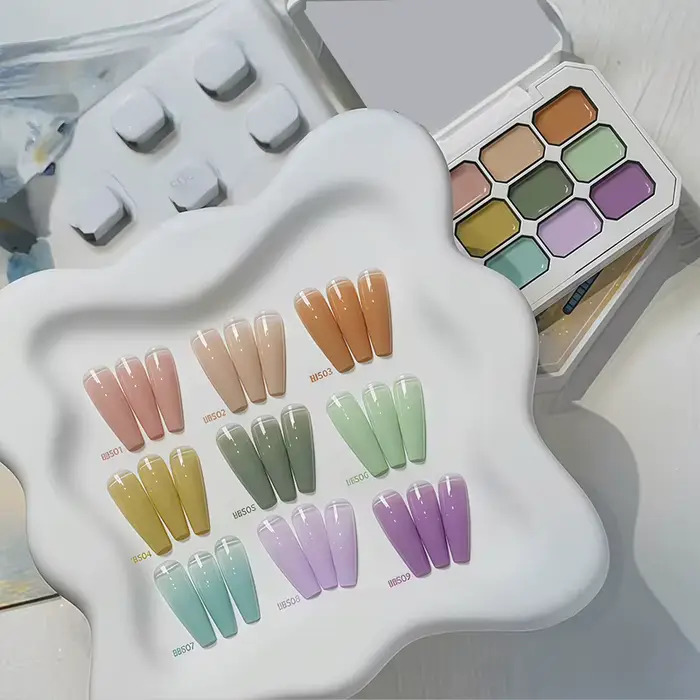 Gel UV/LED semi-permanent amovible 9 couleurs Morandi élégant à faible saturation pour motifs dégrad