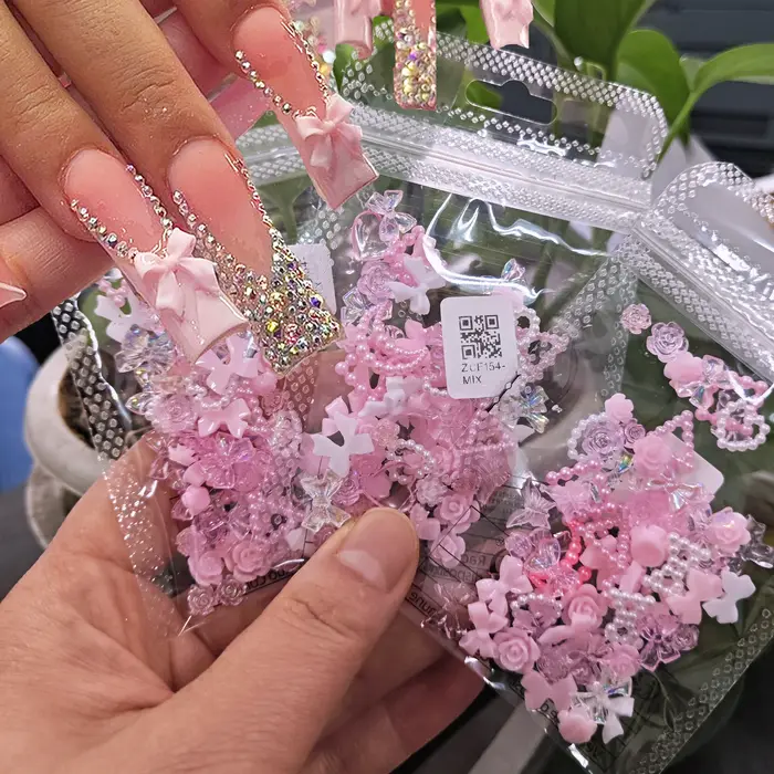 50 pièces/lot 3D mélange dégradé fleur cerisier fleurs ongles breloques coloré été doux Gel cerise Nail Art résine