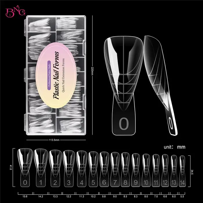 BNG 150 pièces Moules à ongles doubles en polygel pour extension, courtes forme Stiletto, faux ongle