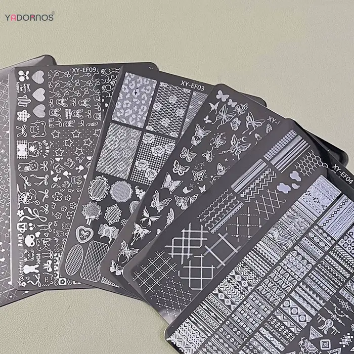 Plaques d'estampage d'ongles multi-styles, plaque d'art d'ongle en acier inoxydable à rayures/nœud p