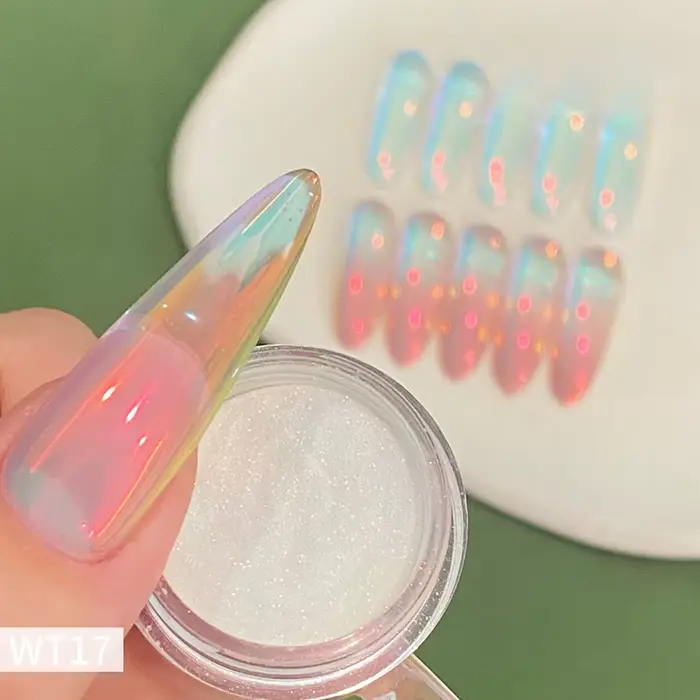 1 pot de poudre à ongles chromée Aurora Orange, effet miroir lunaire brillant, pigment de paillettes