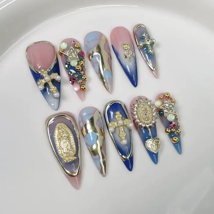 Presse sur ongles de Style gothique avec strass croisés en métal 3D
