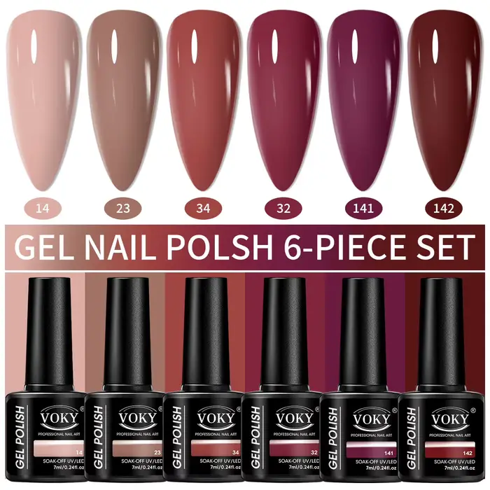 VOKY 6PCS/SET Ensemble de gel à ongles durable et amovible, adapté pour créer des effets de nail art