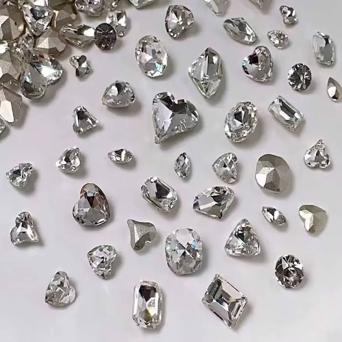 Strass 3D K9 en cristal blanc brillant pour Nail Art, formes mixtes, fond pointu, diamants en verre,