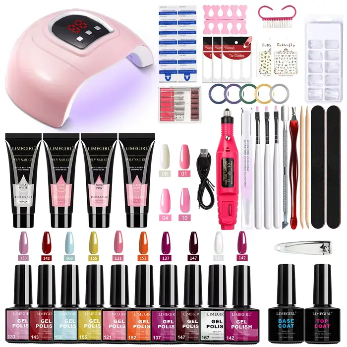 LIMEGIRL Kit de vernis à ongles Gel UV Soak Gel Base Coat Outil de polissage avec lumière LED et per